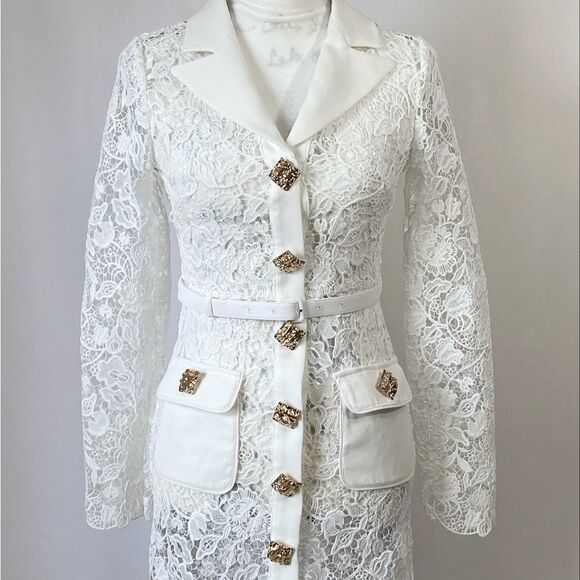 Self-Portrait Magnolia Lace Button-Front Minidress size 4 - Picture 7 of 15